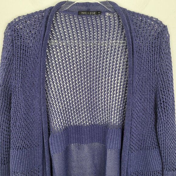 Nic+Zoe Linen Viscose Mesh Cardigan Open Front 3/4 Sleeve Knit Blue Size S - Picture 3 of 14
